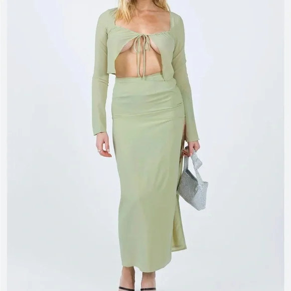 seafoam green evening dress Arrabel Ruffle Trim Maxi Dress Sage main image 1